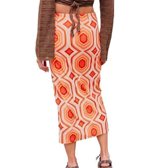 NWT Cider Mid Rise Geometric Twist Split Maxi Skirt Large - Picture 2 of 9